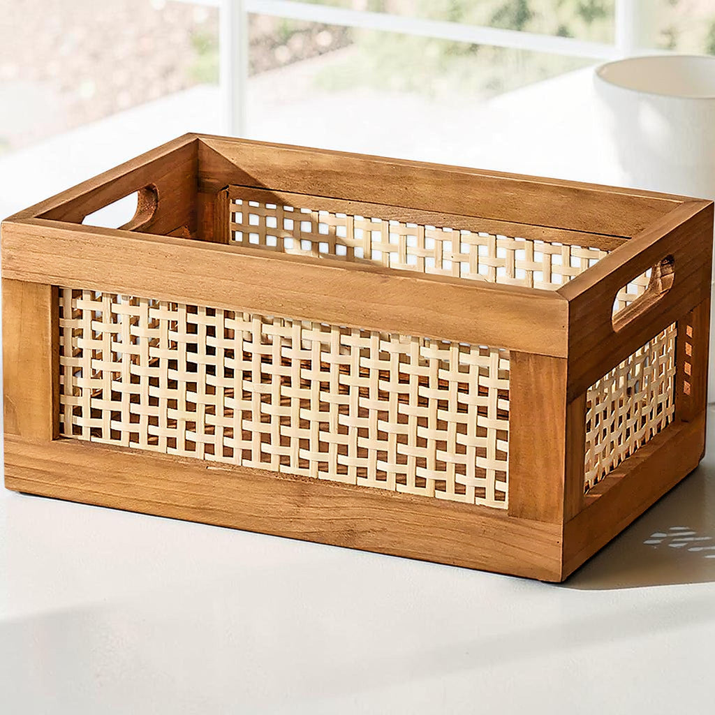 Solid Wood & Bamboo Woven Storage Box
