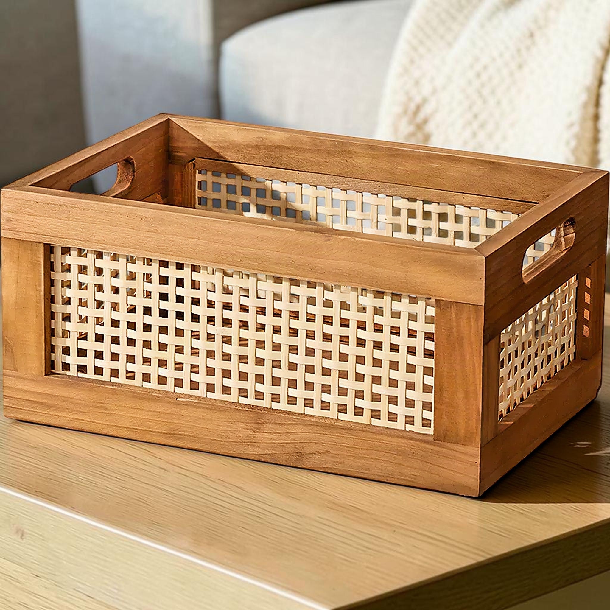 Solid Wood & Bamboo Woven Storage Box