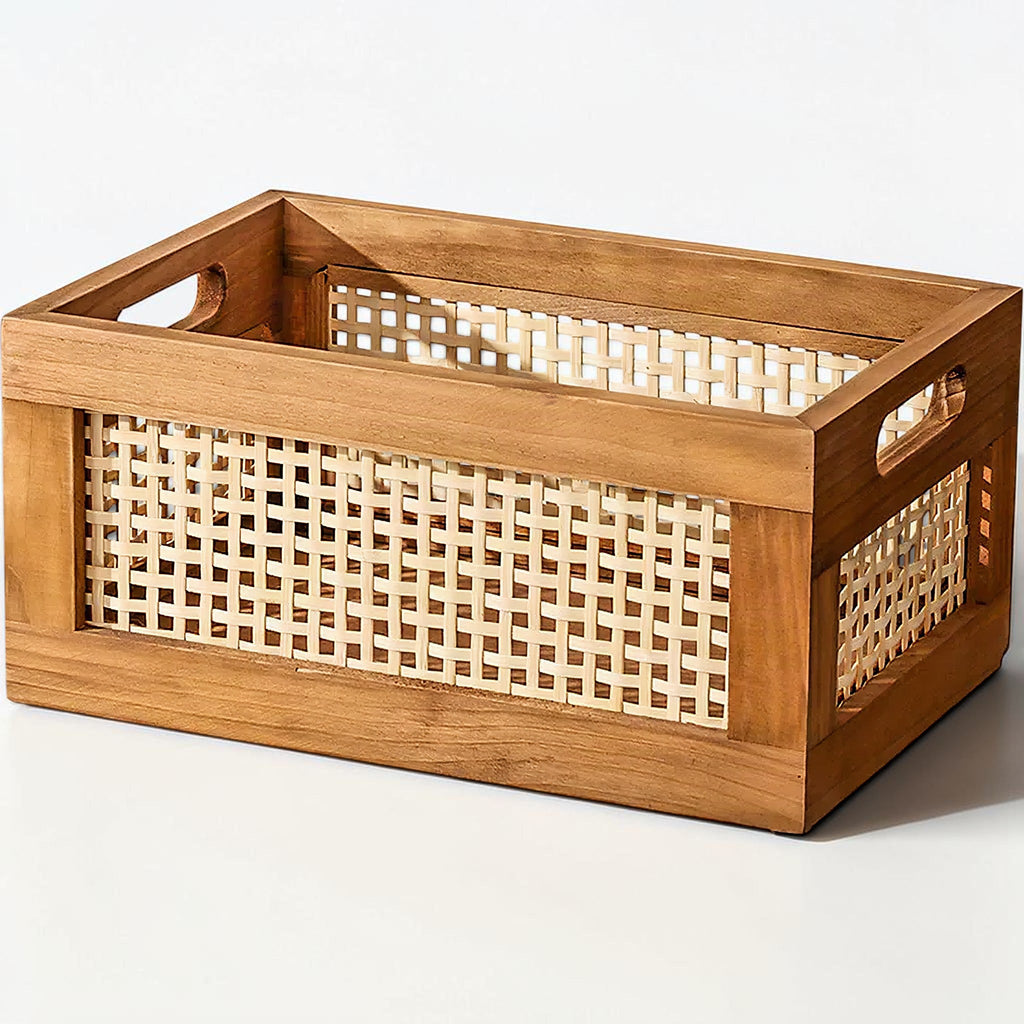 Solid Wood & Bamboo Woven Storage Box