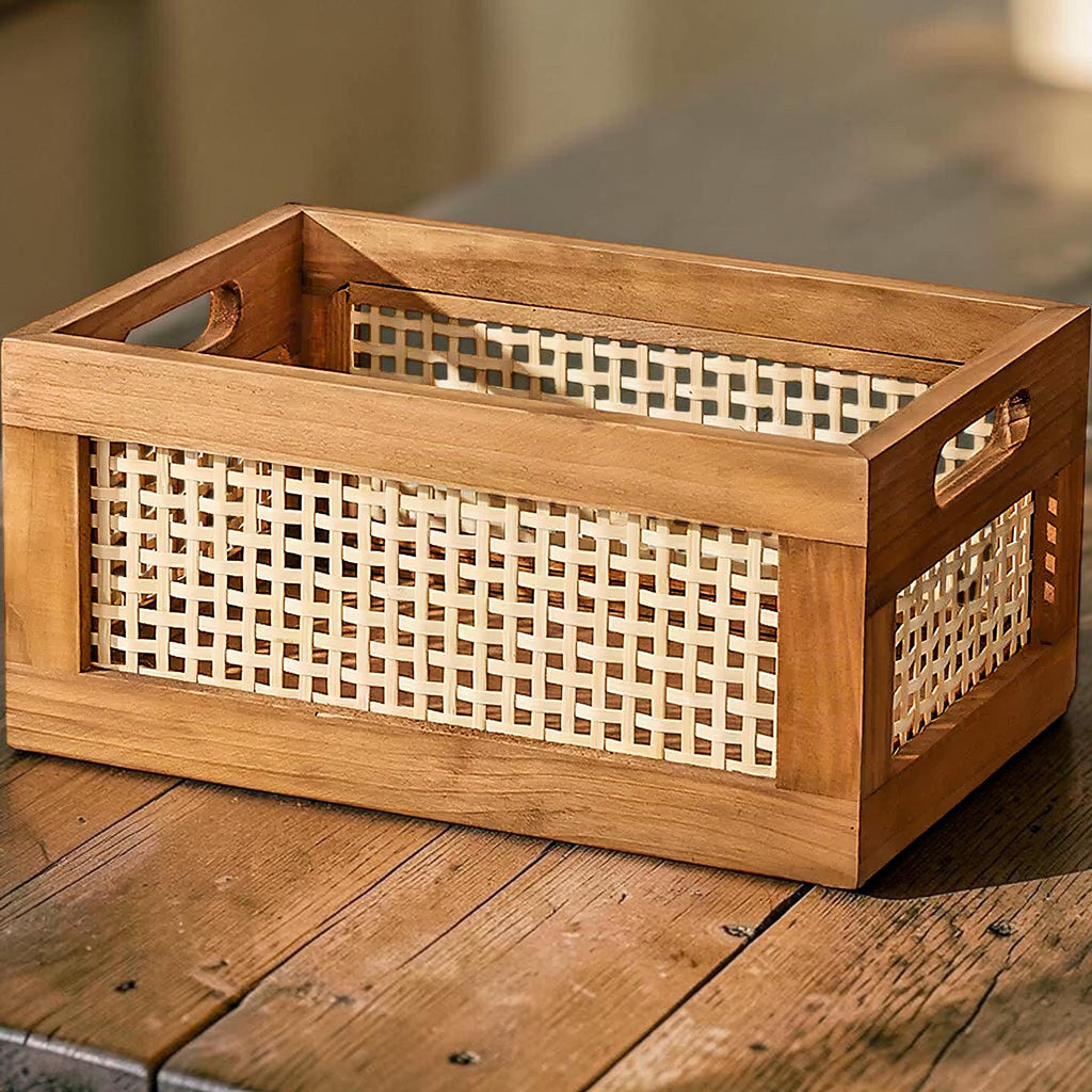 Solid Wood & Bamboo Woven Storage Box