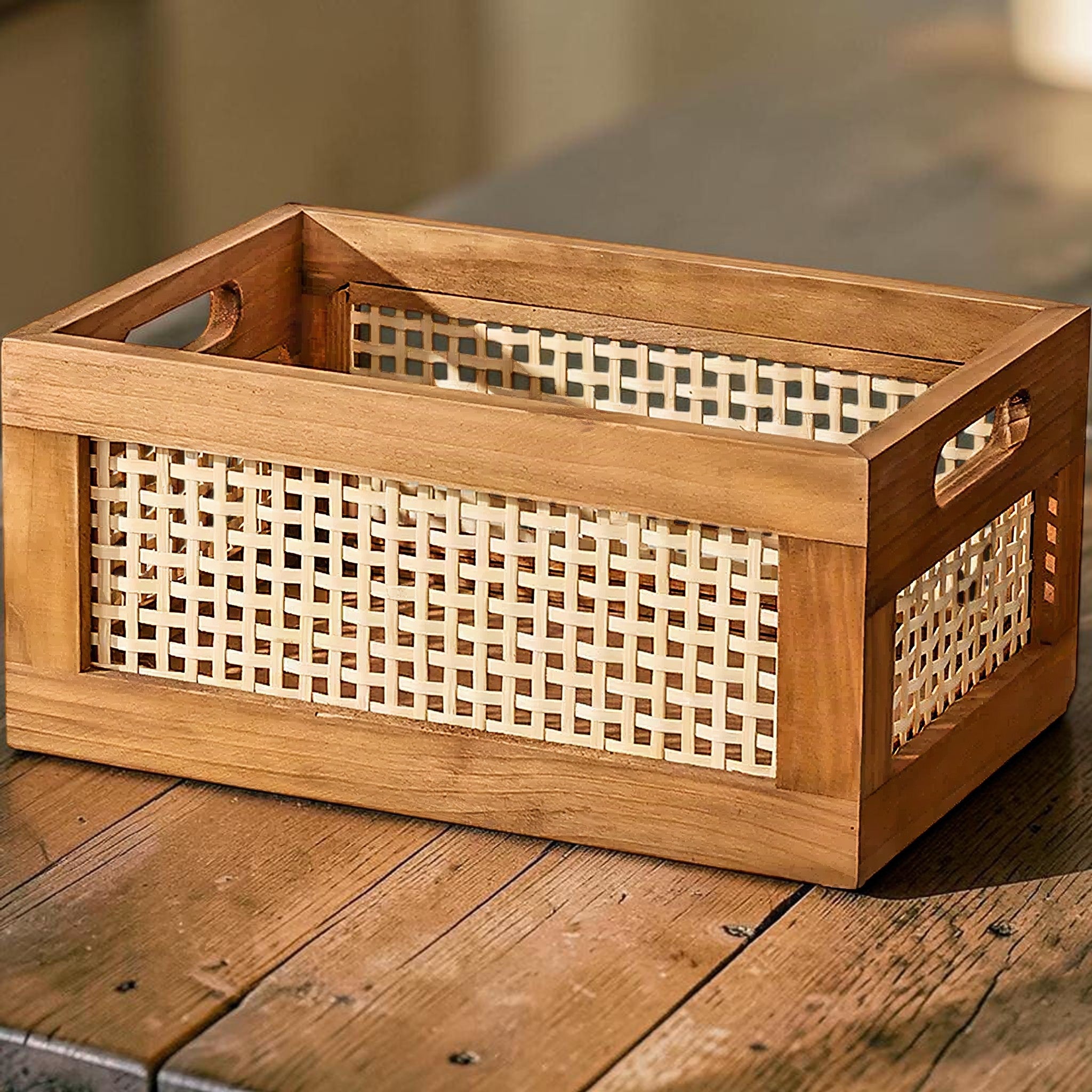 Solid Wood & Bamboo Woven Storage Box