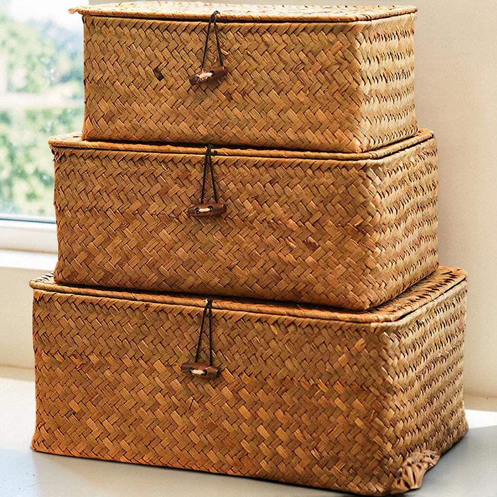 Seagrass Woven Storage Basket with Lid
