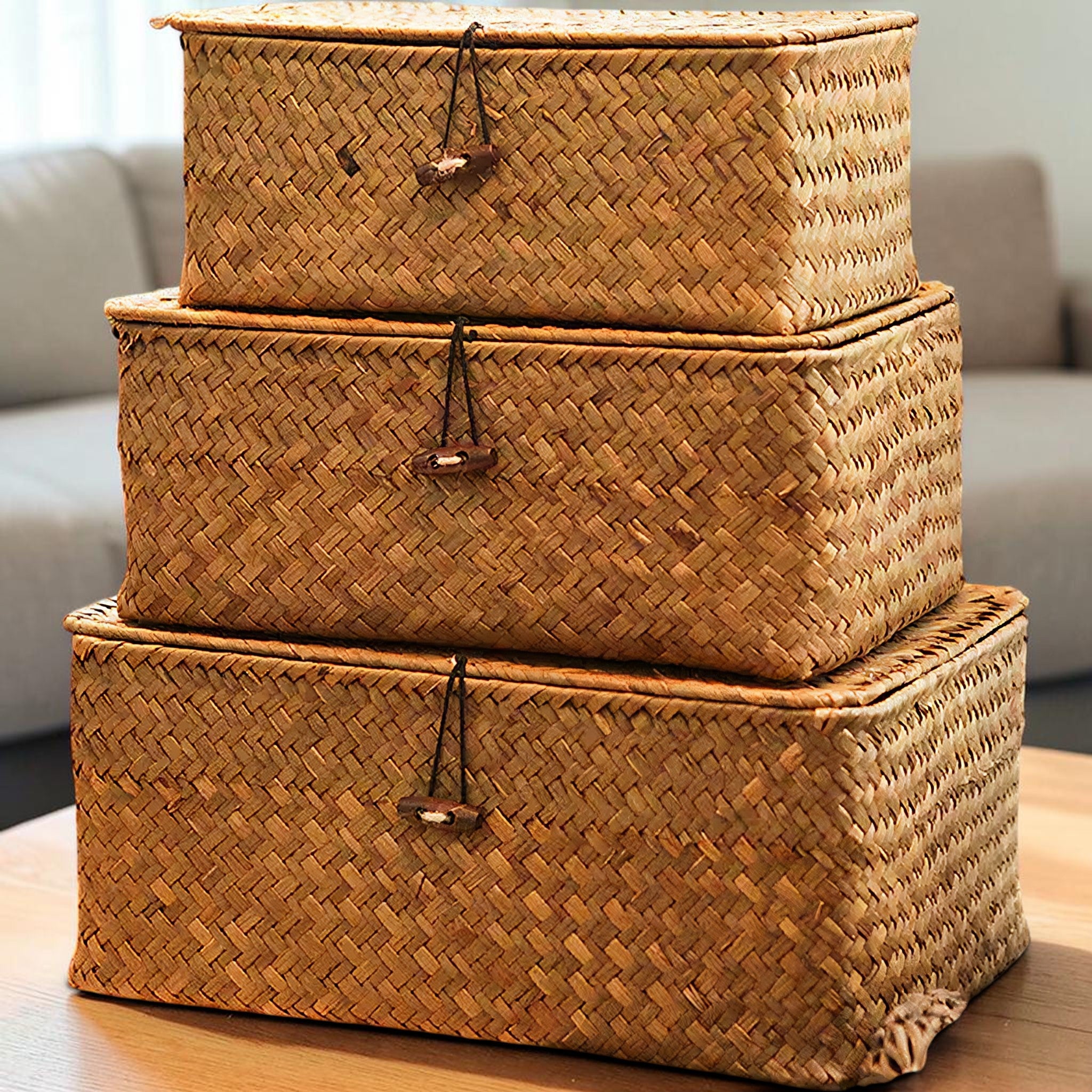 Seagrass Woven Storage Basket with Lid
