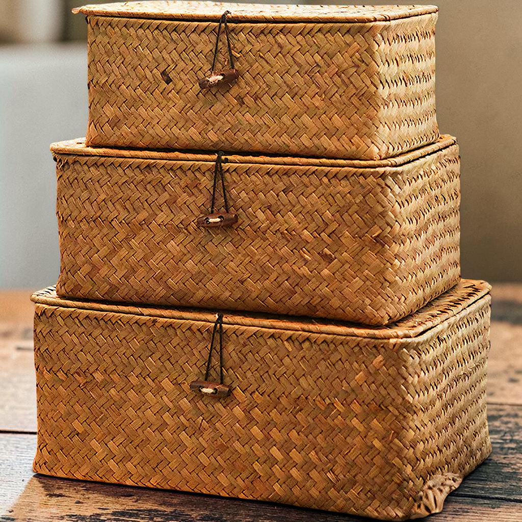 Seagrass Woven Storage Basket with Lid