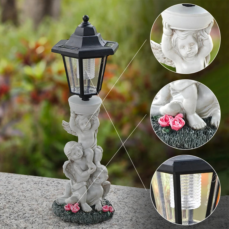 Solar-Powered Angel Statue Lamp Hexagonal Garden Decorative Light Outdoor Garden Lawn Atmosphere Decorative Ornament