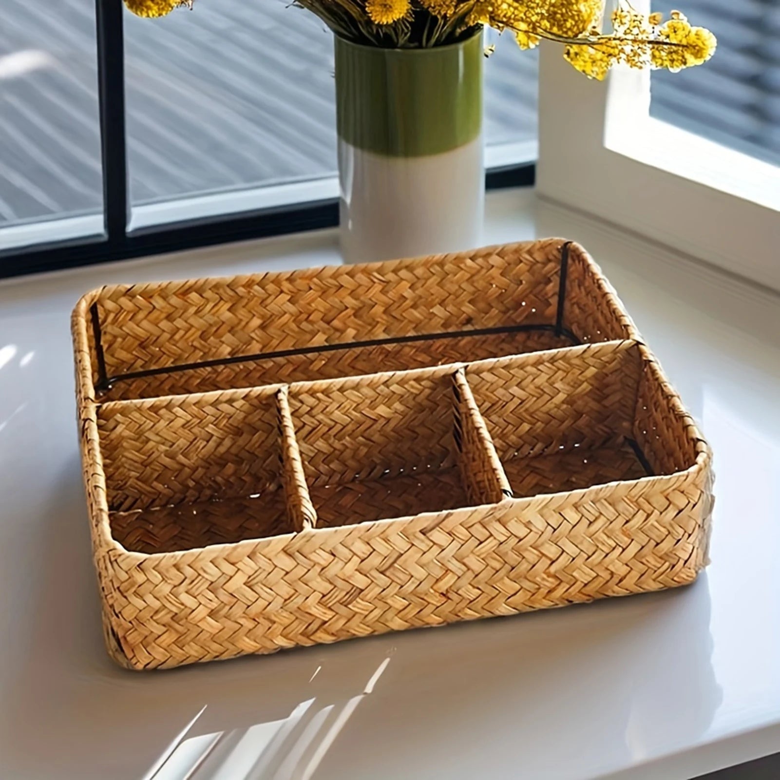 4 Grids Storage Basket Handmade Woven Willow Storage Basket for Clothes Cosmetic Stationery Hairpins Jewelry Accessories