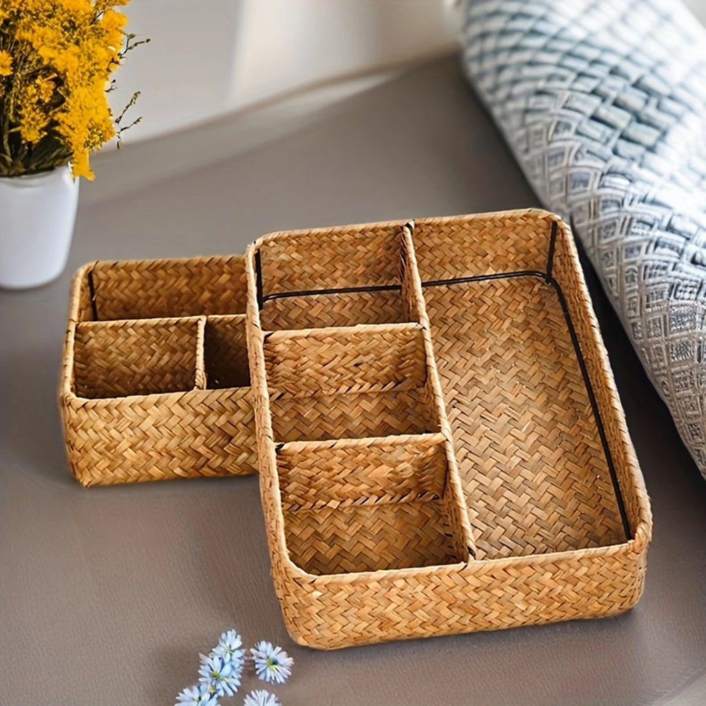Seagrass Woven Storage Basket Desktop Sundry Organizer Cosmetic Storage Practical Gifts for Families Friends