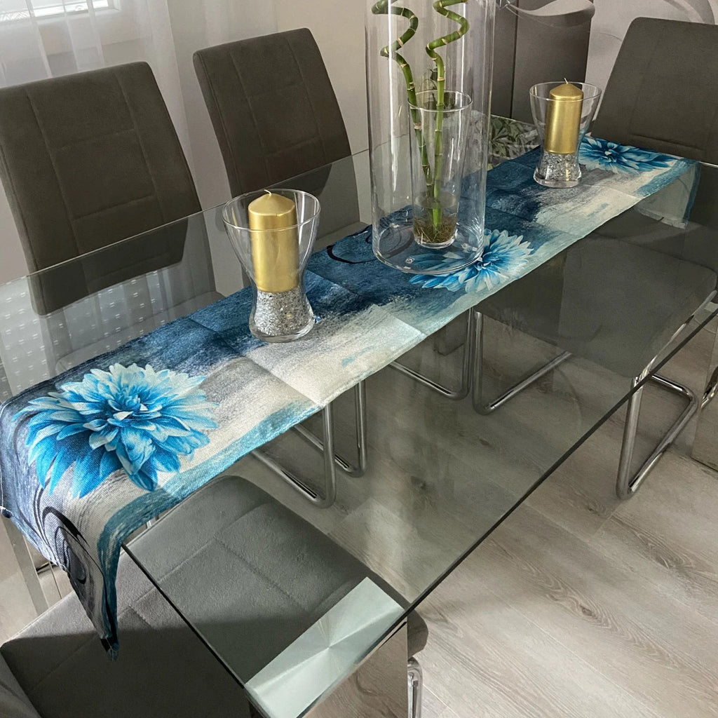 Dahlia Oil Painting Blue Table Runner Decoration Home Decor Dinner Table Decoration Table Decor