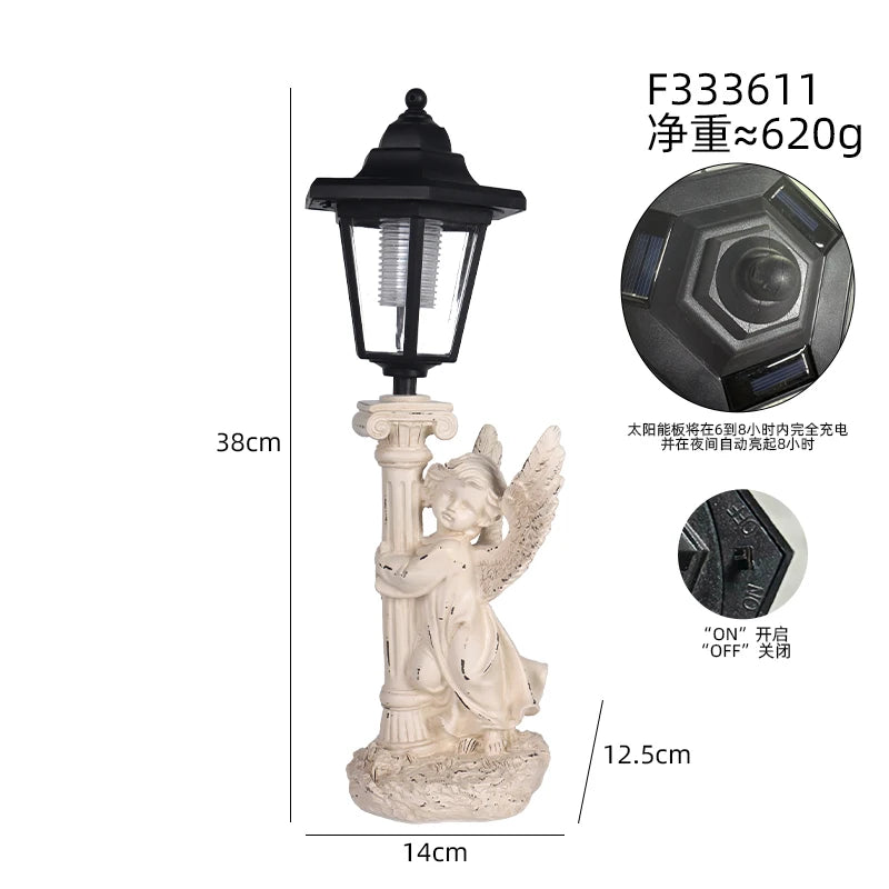 Solar-Powered Angel Statue Lamp Hexagonal Garden Decorative Light Outdoor Garden Lawn Atmosphere Decorative Ornament