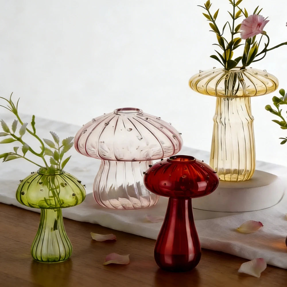 5Pcs/Set Creative Mushroom Vase Home Small Vase Hydroponic Flower Pot Simple Table Decoration Nordic Transparent Mushroom Vase