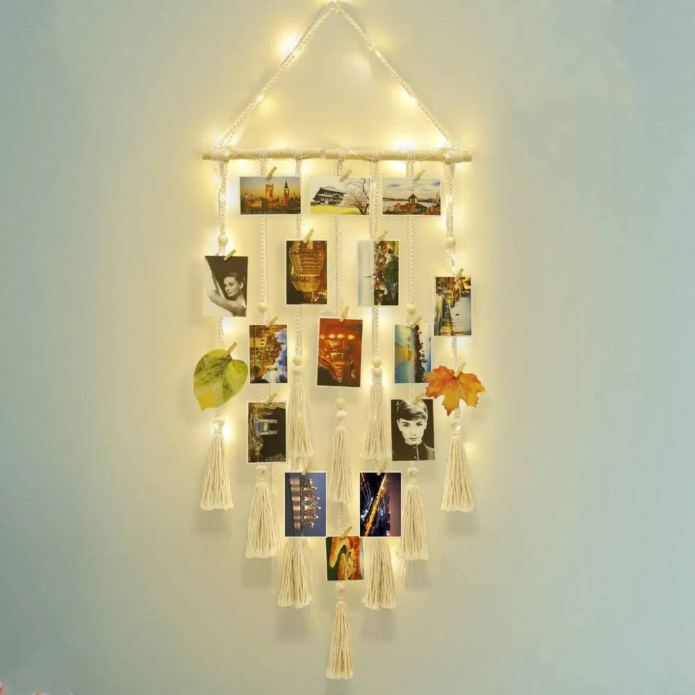 DIY Photo Display Macrame Wall Hanging Wall Pictures Boho Home Decor Kids Baby Room Decoration Gift Friend and Family
