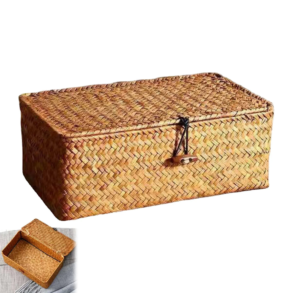 4 Grids Storage Basket Handmade Woven Willow Storage Basket for Clothes Cosmetic Stationery Hairpins Jewelry Accessories
