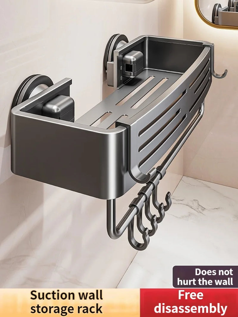 No-Drill Suction Cup Storage Rack, Bathroom Storage Basket, Bathroom Washbasin, Non Perforated Wall Mounted Toilet Storage Rack