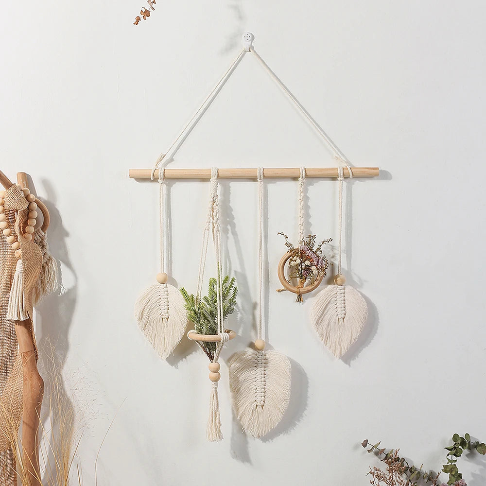 Leaf Macrame Wall Hanging Boho Room Home Decor Woven Aesthetic Wall Tapestry Home Living Room Wedding Decoration Gift