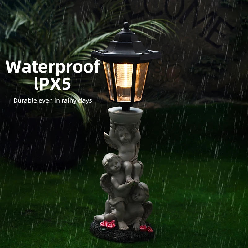 Solar-Powered Angel Statue Lamp Hexagonal Garden Decorative Light Outdoor Garden Lawn Atmosphere Decorative Ornament