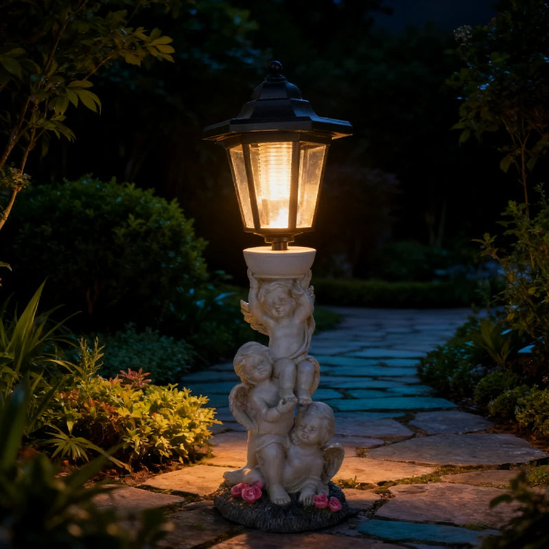 Solar-Powered Angel Statue Lamp Hexagonal Garden Decorative Light Outdoor Garden Lawn Atmosphere Decorative Ornament