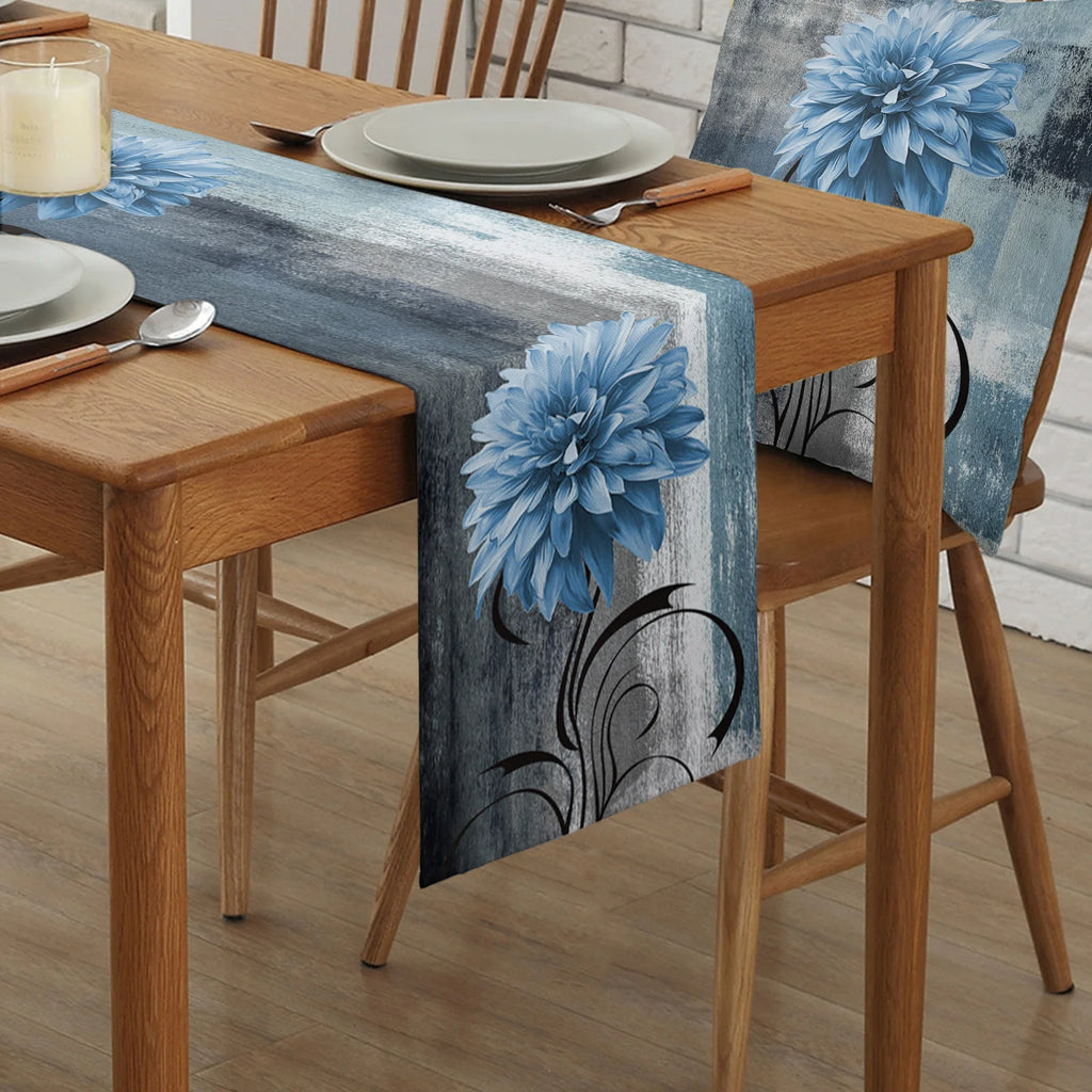 Dahlia Oil Painting Blue Table Runner Decoration Home Decor Dinner Table Decoration Table Decor