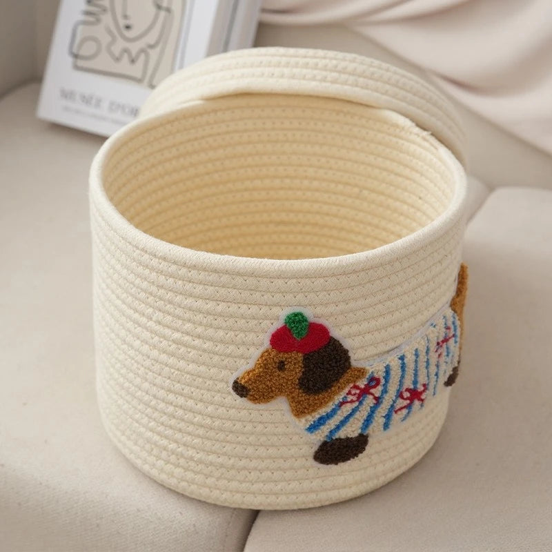 New Cute Cotton Rope Woven Storage Basket Large Capacity Dust-Proof Storage Bucket with Lid Desktop Dust Basket Clothing Sorting
