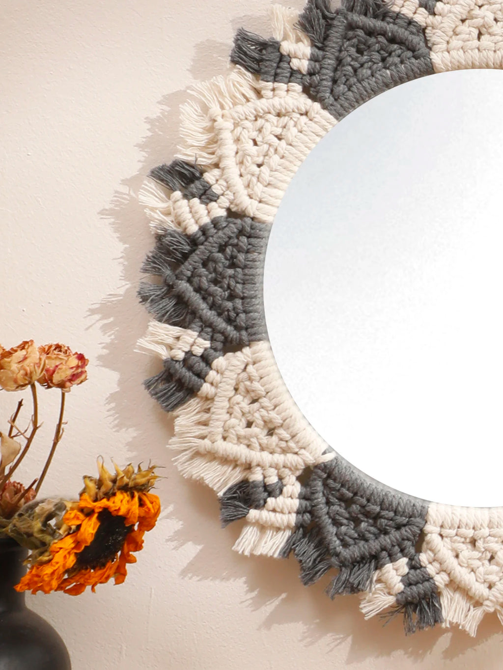 Macrame Mirror Black Gray Decorative Mirrors Boho Home Decoration Handmade Wall Decor Bedroom Living Room Decors Aesthetic Gift