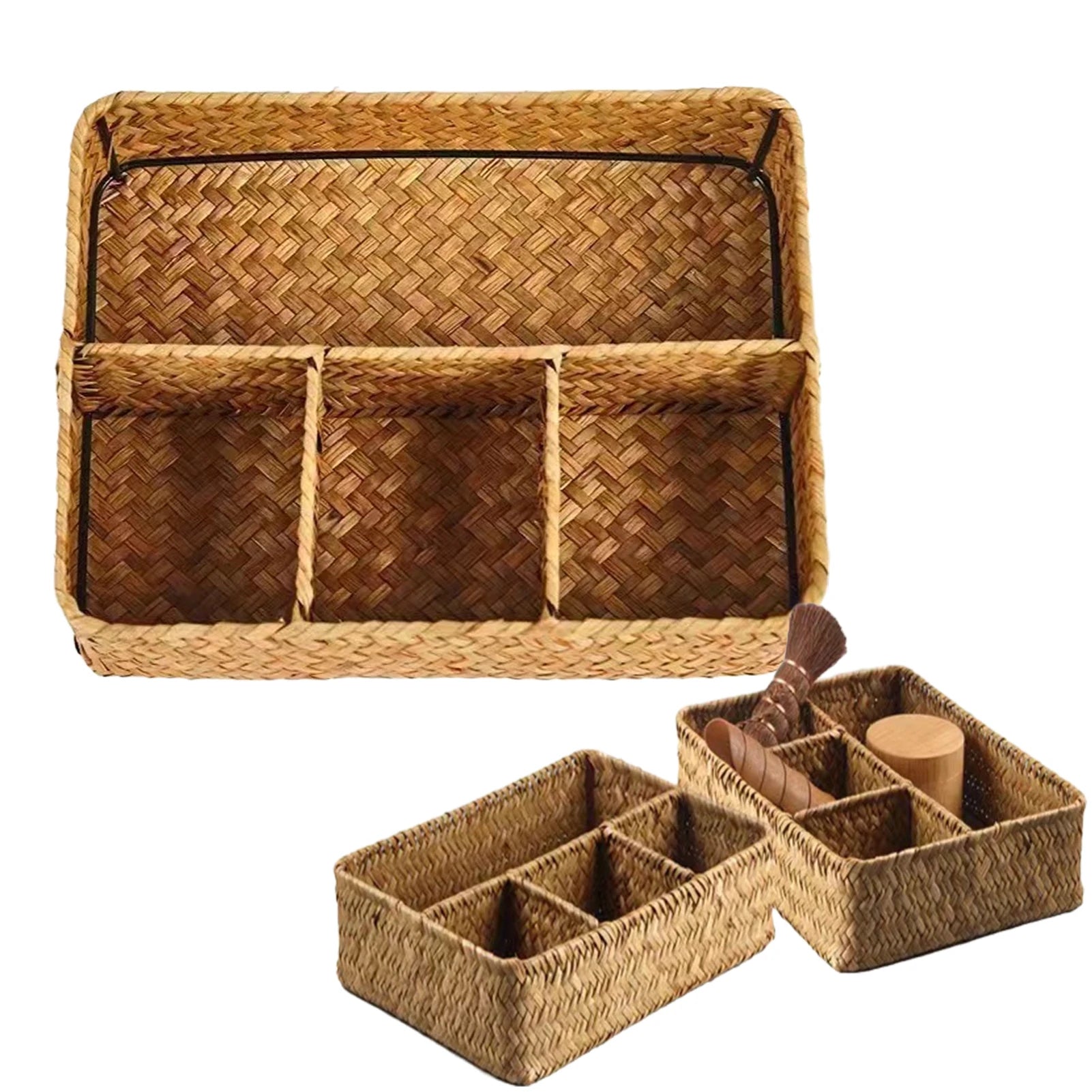 Seagrass Woven Storage Basket Desktop Sundry Organizer Cosmetic Storage Practical Gifts for Families Friends