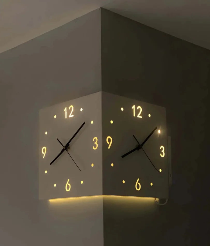 Corner Modern Wall Clock, Stylish Double-Sided Luminous Wall Clock, Sensor Luminous Corner Wall Clock, Mute Wall Clock