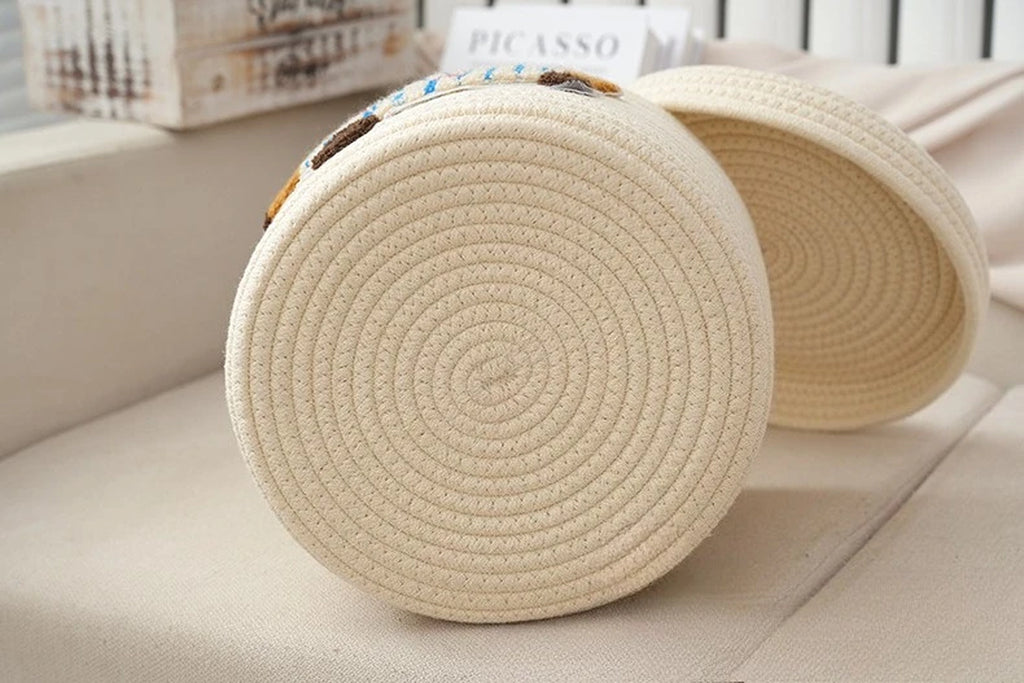 New Cute Cotton Rope Woven Storage Basket Large Capacity Dust-Proof Storage Bucket with Lid Desktop Dust Basket Clothing Sorting