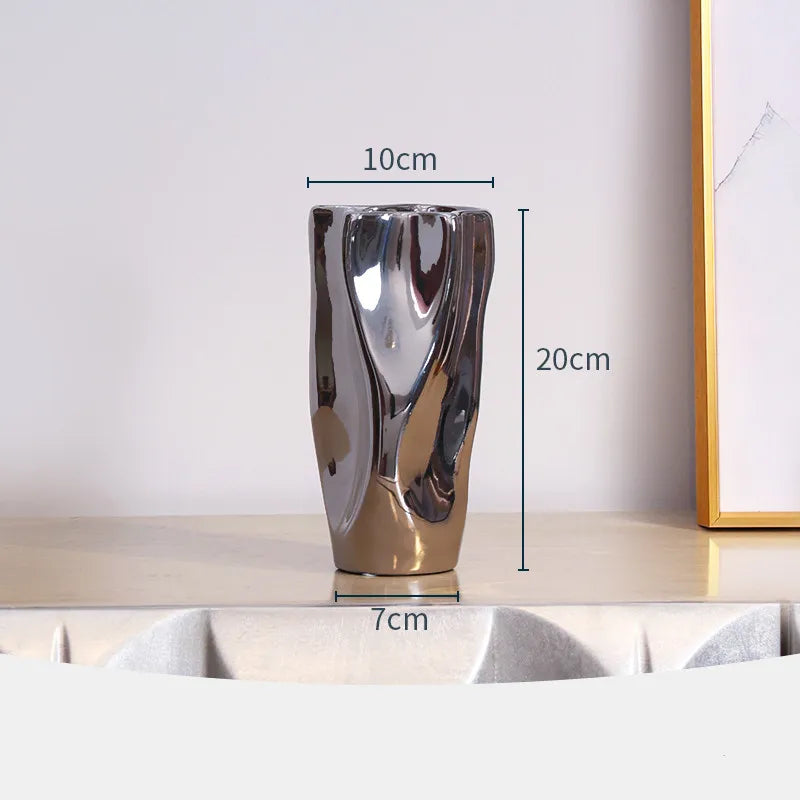 Creative Silver Ceramic Vase Simple Living Room Dining Table Home Decoration Ornaments Ceramic Hydroponic Silver Ceramic Vase