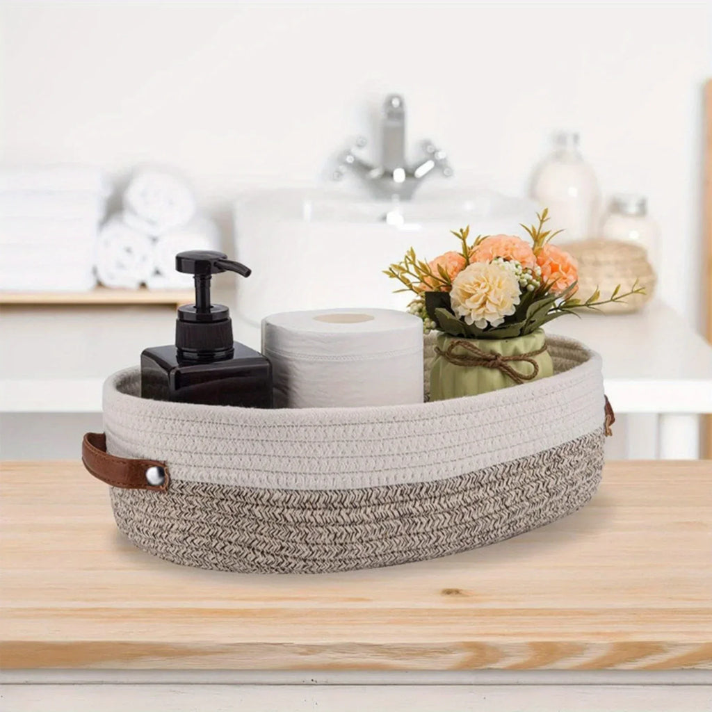 Oval Woven Bathroom Storage Basket, Multifunctional Desktop Organizer, Toilet Paper Holder, Toy Storage Basket Basket Storage