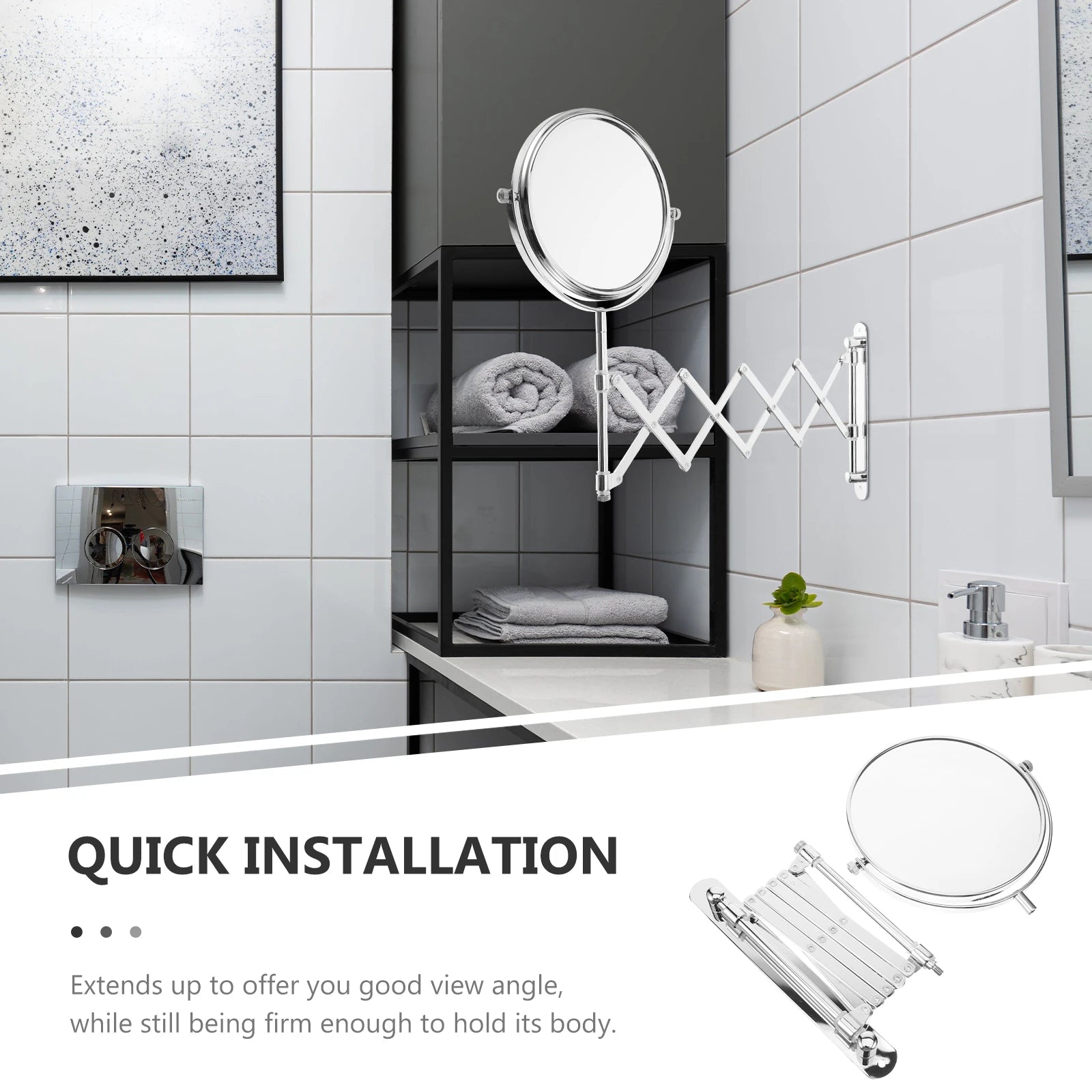 6 Inch 3X round Wall Mirror Two-Sided Retractable Bathroom Mirror 360 Degree Swivel Makeup Mirror
