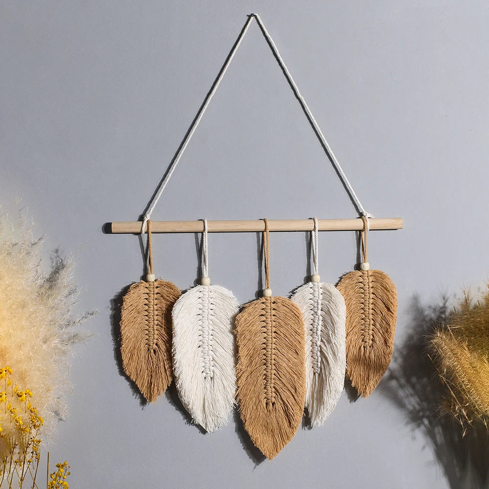 Leaf Macrame Wall Hanging Boho Room Home Decor Woven Aesthetic Wall Tapestry Home Living Room Wedding Decoration Gift