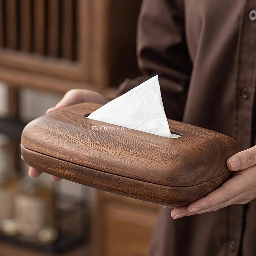 Walnut Wood Tissue Box Cover Holder, Modern Rectangular Design with Removable Lid, Minimalist Home Decor for Tabletop, Bathroom