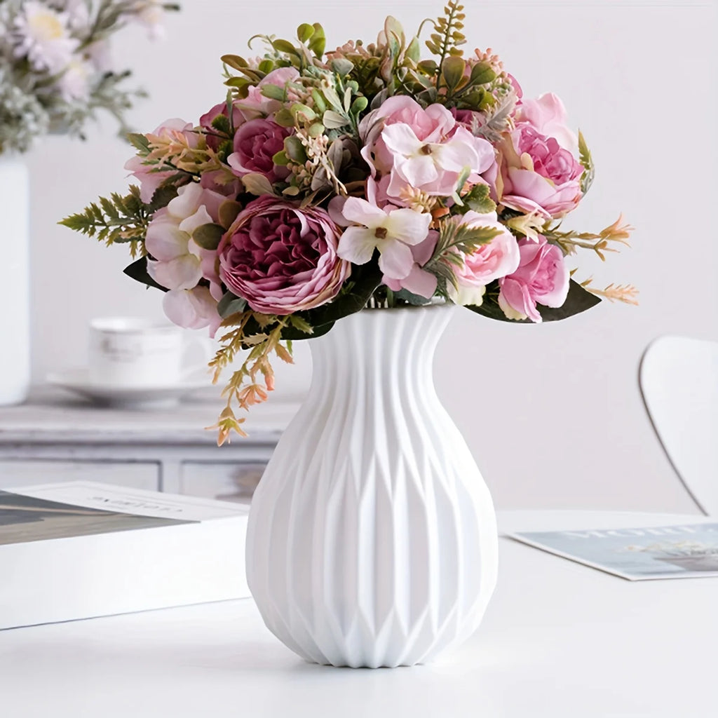 1Pc Water Cultivation Imitation Ceramic Plastic Vase Living Room Plastic Home Vase, Modern Minimalist Home Decor
