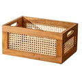 Japanese Desktop Solid Wood Storage Box Retro Rattan Woven Storage Basket Home Books Snacks Cosmetics Organizer Bo