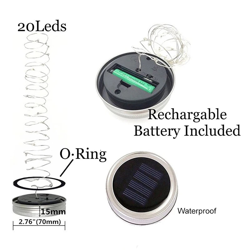 Solar Decorative Fairy Light Outdoor Waterproof Light Control Solar Power Glass Decorative Light Lid Accessories Solar Lamp Bead