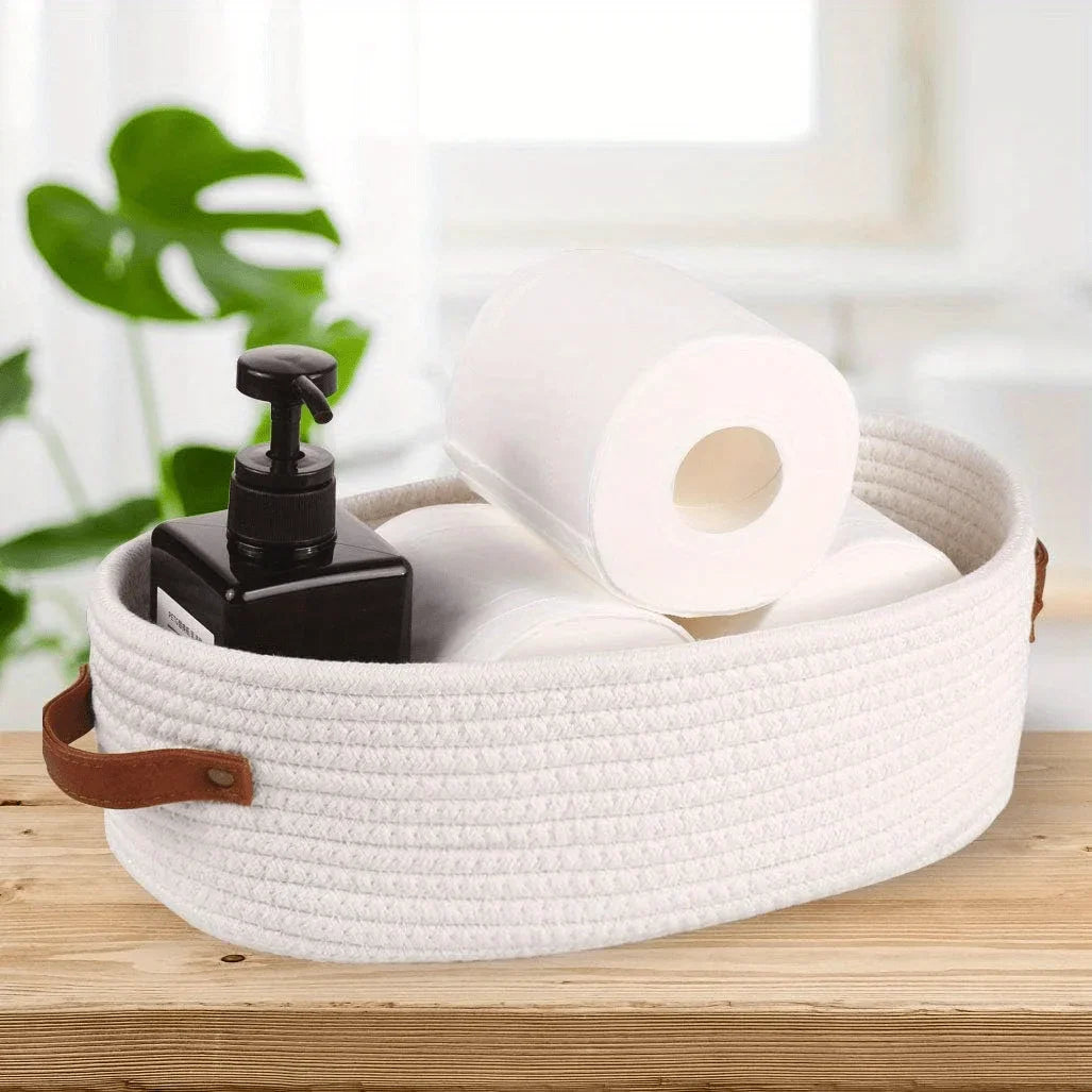 Oval Woven Bathroom Storage Basket, Multifunctional Desktop Organizer, Toilet Paper Holder, Toy Storage Basket Basket Storage