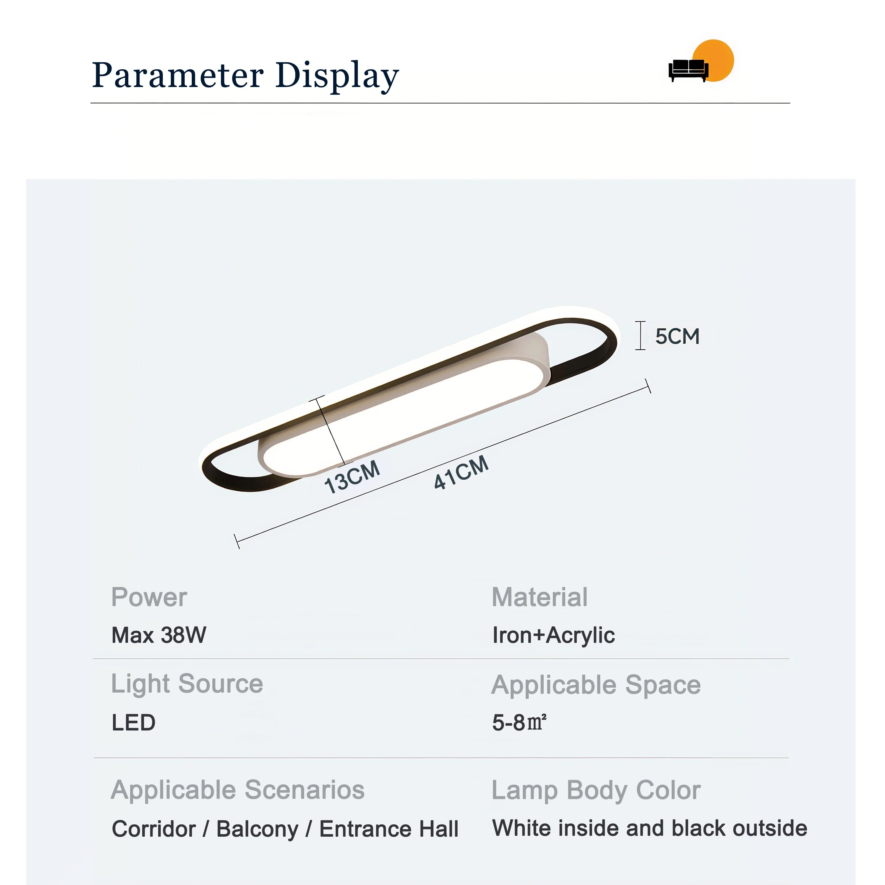 LED Ceiling Light 220V 41CM Rectangular Strip Light Modern Minimalist Home Decor Corridor Light for Stairwells Entrance Balcony