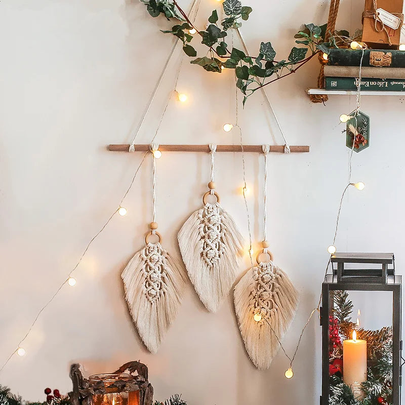 Leaf Macrame Wall Hanging Boho Room Home Decor Woven Aesthetic Wall Tapestry Home Living Room Wedding Decoration Gift