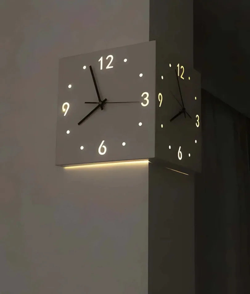 Corner Modern Wall Clock, Stylish Double-Sided Luminous Wall Clock, Sensor Luminous Corner Wall Clock, Mute Wall Clock