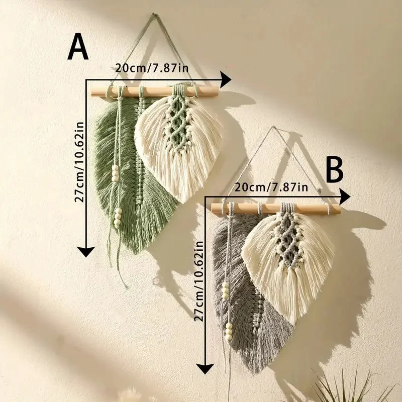 Handmade Macrame Leaf Wall Hanging, Boho Woven Leaves Tapestry, Wall Art for Bedroom Home Decor Gift for Women Girls