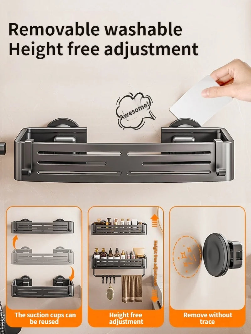 No-Drill Suction Cup Storage Rack, Bathroom Storage Basket, Bathroom Washbasin, Non Perforated Wall Mounted Toilet Storage Rack