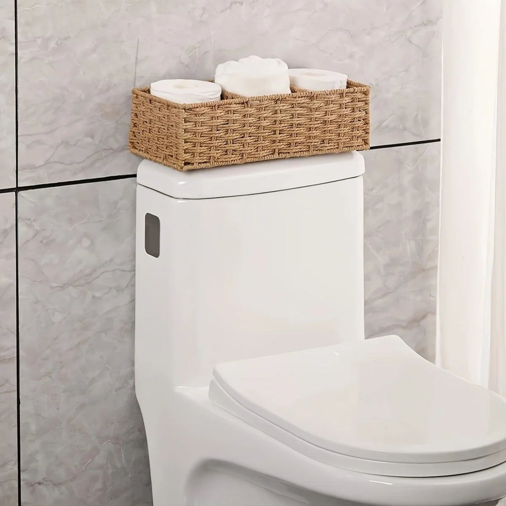 Handmade Paper Rope Storage Box, Toilet Tank Top Tissue Box Rack, Bathroom Storage Basket, Cosmetics Storage, Storage Box