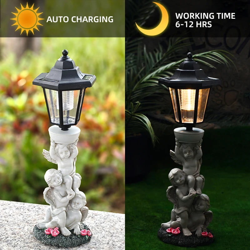 Solar-Powered Angel Statue Lamp Hexagonal Garden Decorative Light Outdoor Garden Lawn Atmosphere Decorative Ornament