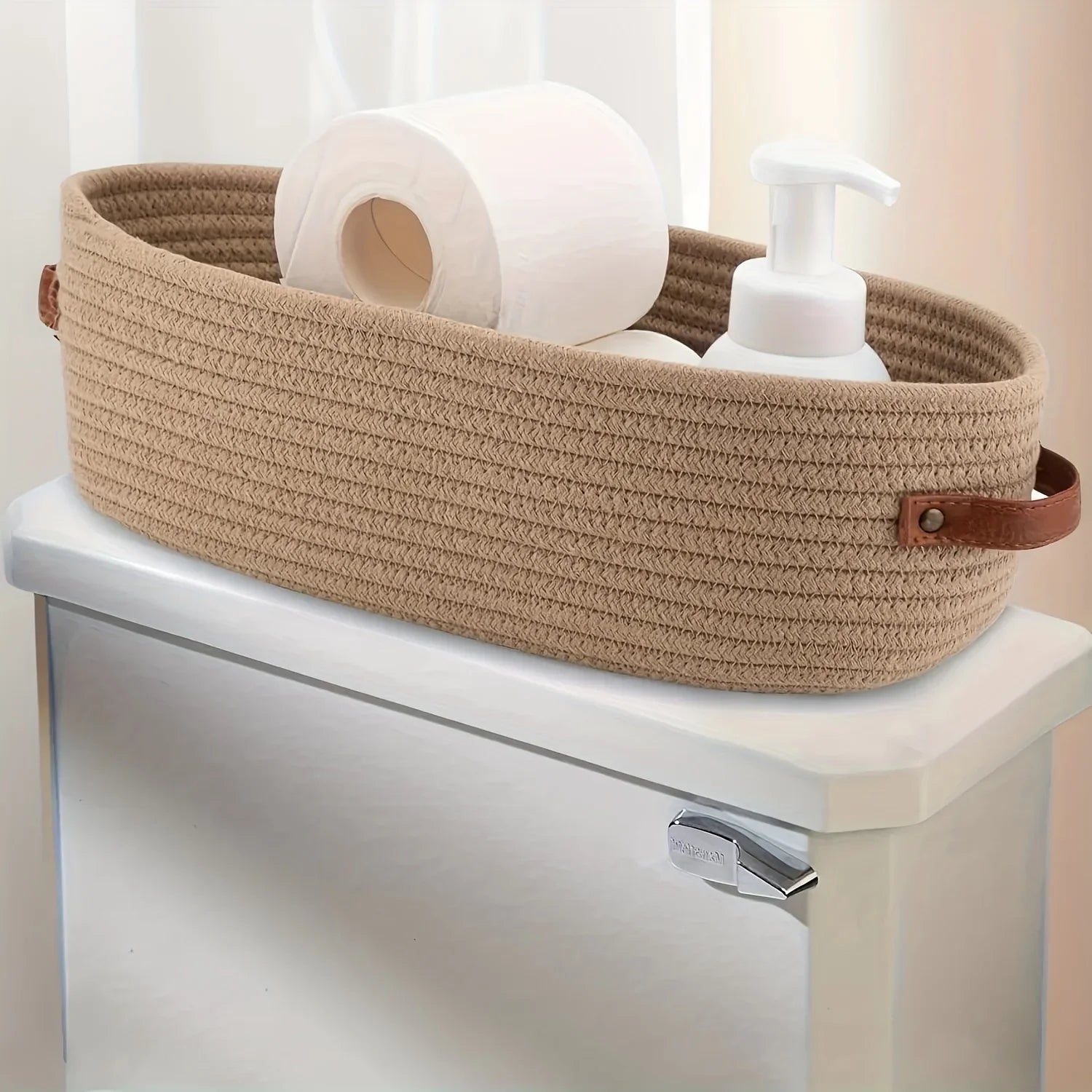 Oval Woven Bathroom Storage Basket, Multifunctional Desktop Organizer, Toilet Paper Holder, Toy Storage Basket Basket Storage