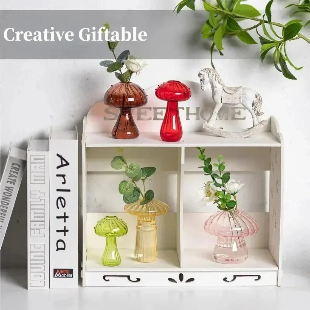 5Pcs/Set Creative Mushroom Vase Home Small Vase Hydroponic Flower Pot Simple Table Decoration Nordic Transparent Mushroom Vase