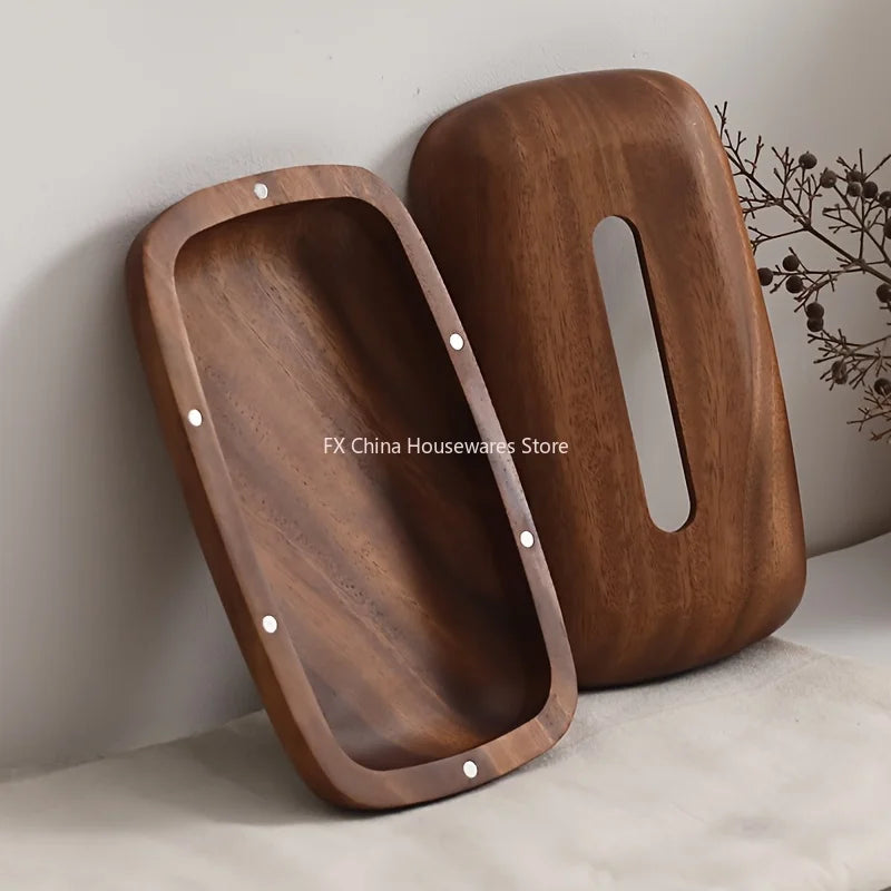 Walnut Wood Tissue Box Cover Holder, Modern Rectangular Design with Removable Lid, Minimalist Home Decor for Tabletop, Bathroom