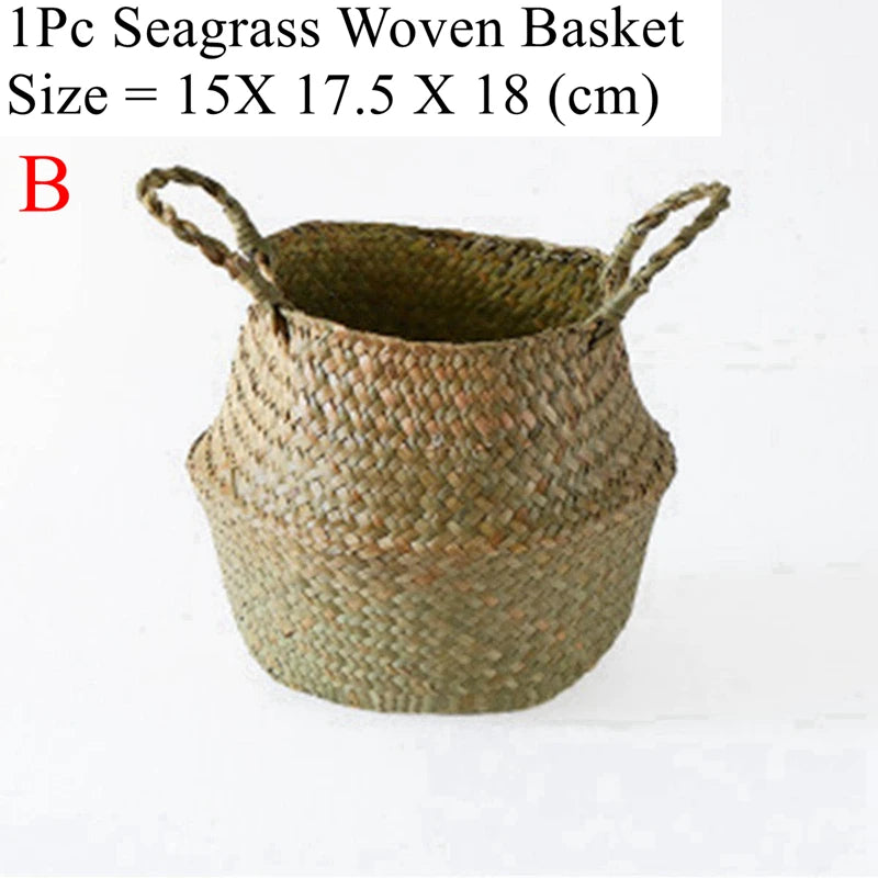 Seagrass Wicker Woven Storage Basket Planting Flower Pot Folding Organizer Laundry Basket Home Garden Belly Mimbre Basket