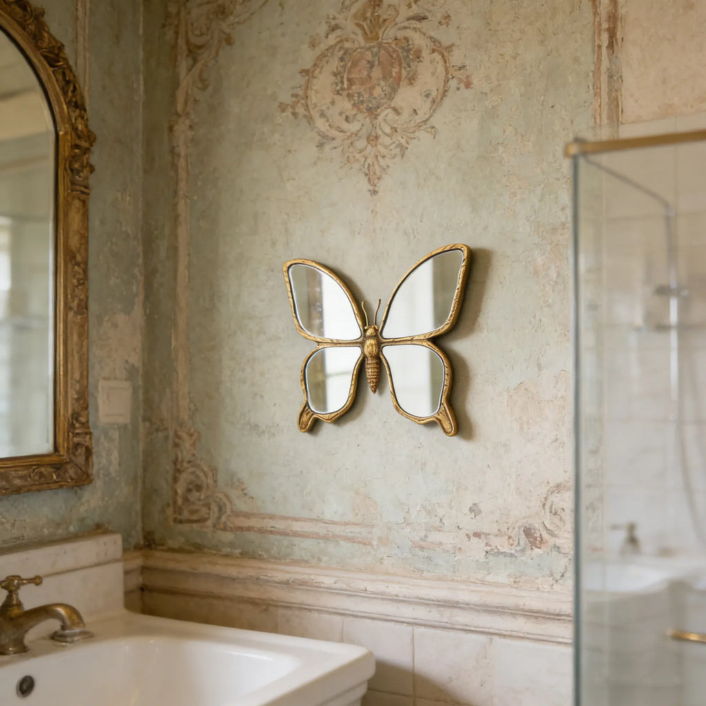 Decorative Butterfly Wall Mirror with Gold Resin Frame Wall Art Elegant Acrylic Mirror Decoration for Bedroom Living Room Decor