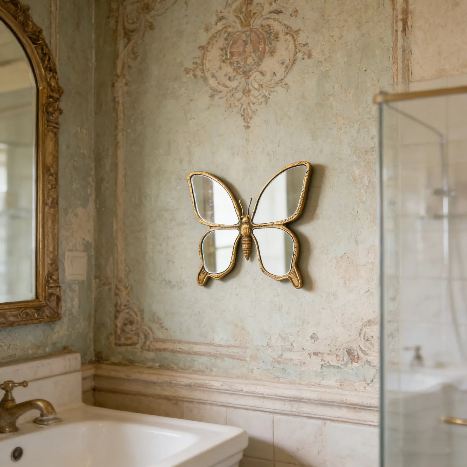 Decorative Butterfly Wall Mirror with Gold Resin Frame Wall Art Elegant Acrylic Mirror Decoration for Bedroom Living Room Decor