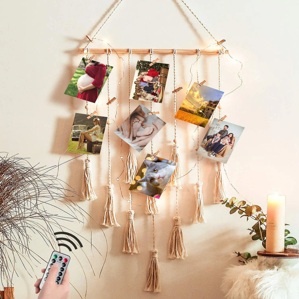 DIY Photo Display Macrame Wall Hanging Wall Pictures Boho Home Decor Kids Baby Room Decoration Gift Friend and Family