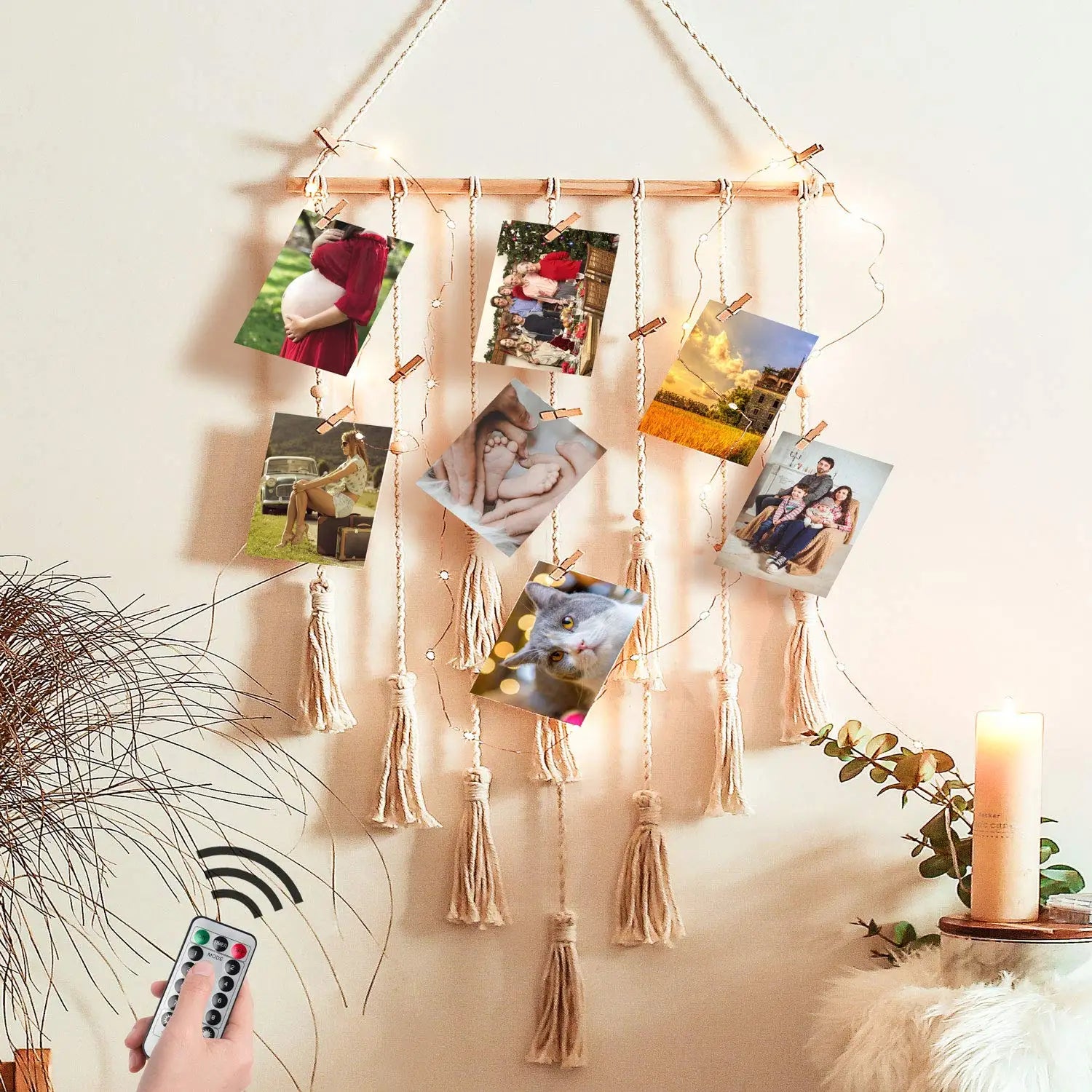 DIY Photo Display Macrame Wall Hanging Wall Pictures Boho Home Decor Kids Baby Room Decoration Gift Friend and Family